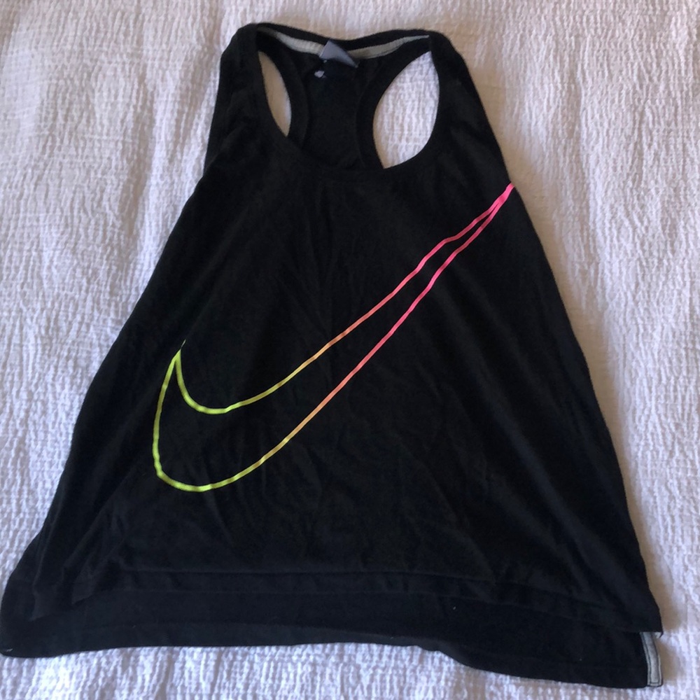 Nike. Workout Tank Top. Black with colorful swoosh